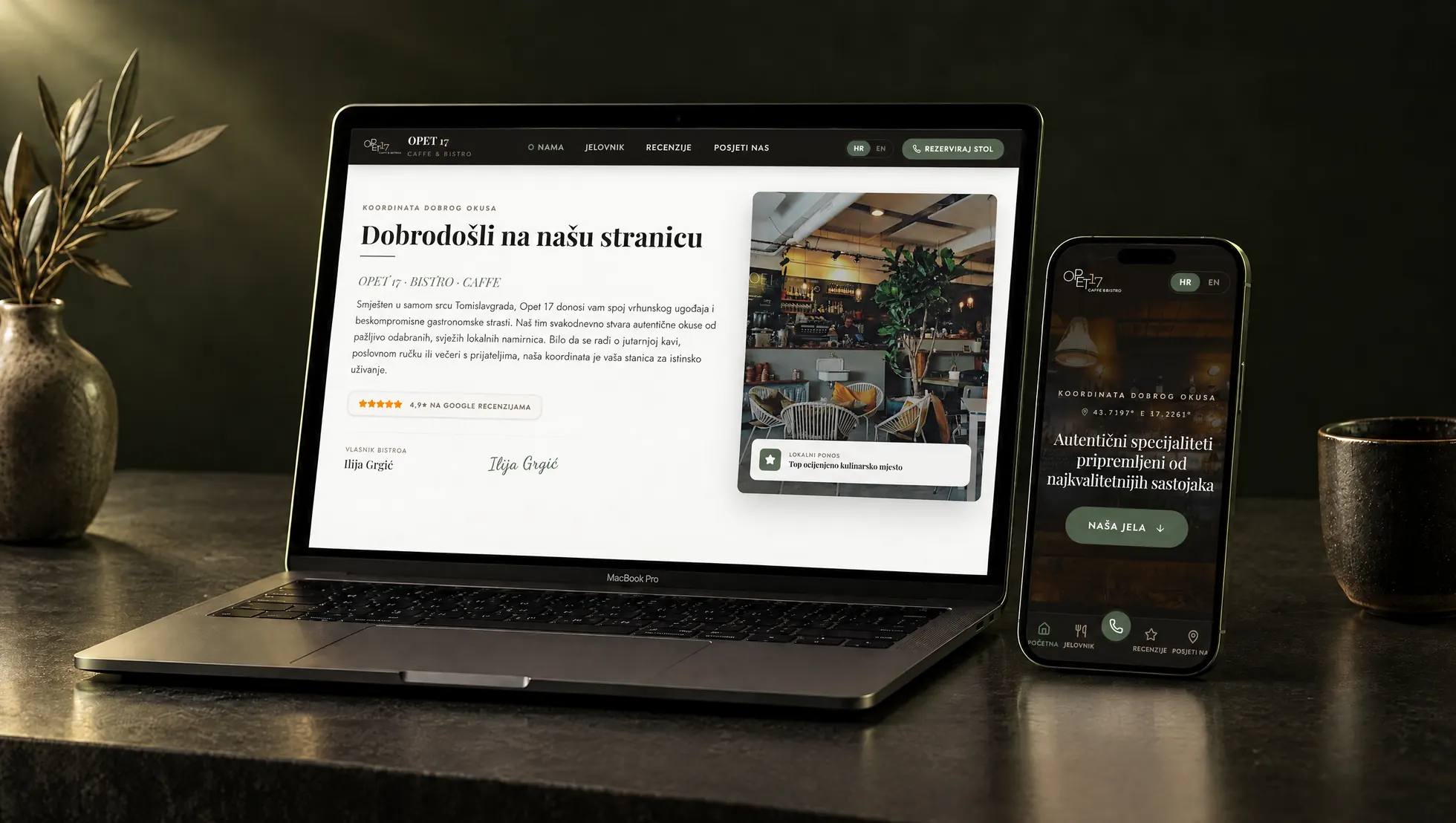 Web stranica Opet 17 (opet17.com) na laptopu i mobitelu — izradio Zee Design